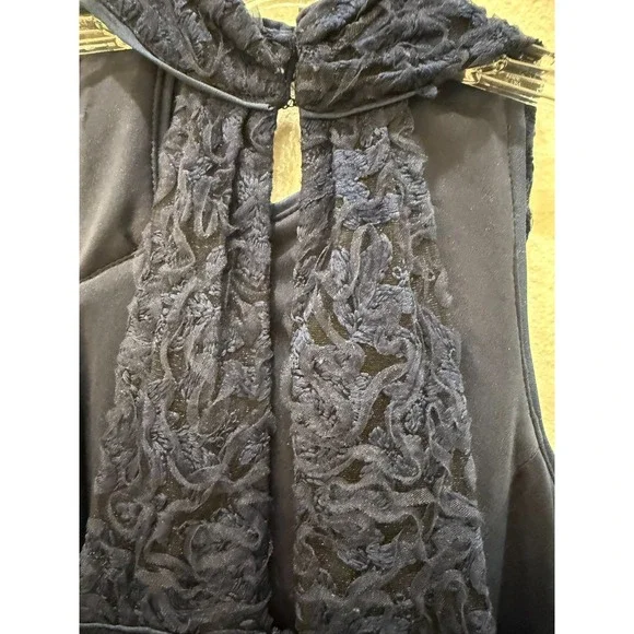 JS Collection Sz 8 Scarlet Wrap Tea Length Dress Navy Embroidered Mesh Soutache - Picture 9 of 15